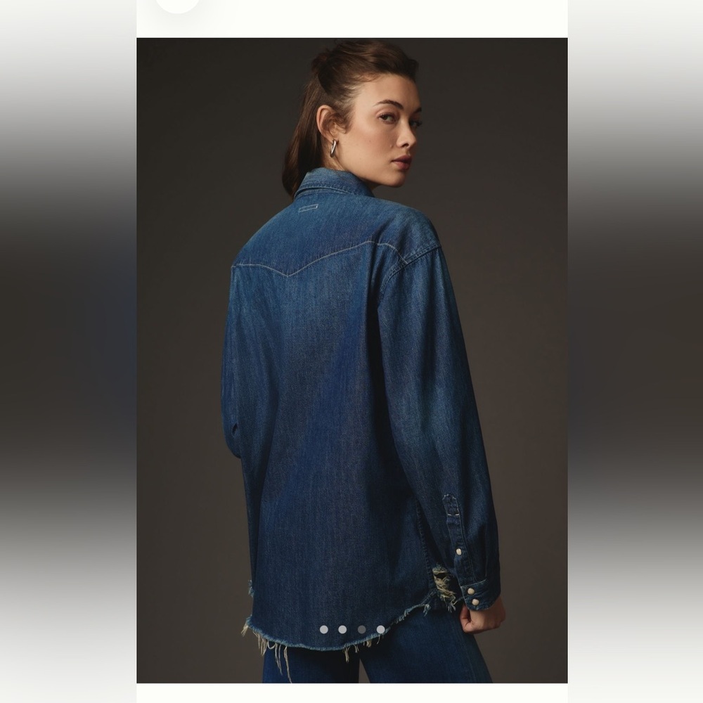MOTHER The Western Distressed Denim
Buttondown Shirt Women’s Small NWT - Picture 3 of 11